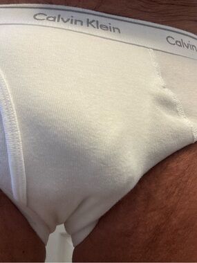 Calvin Klein Men's White Cotton Briefs with Logo Waistband